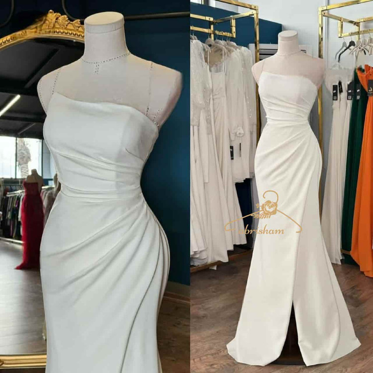 مدل جدید لباس شب سفید یقه باز